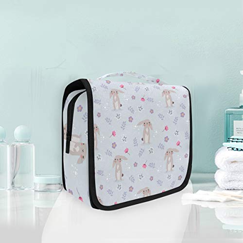 Conejo Conejo Flor De Rosa Bolsas de Aseo Neceser de Maquillaje Colgante Plegable Cosmético Bolso de Artículos de Tocado para Mujeres Niñas