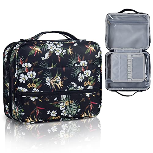 Gloppie Bolsas de Aseo Grande Neceser Mujer Organizador de Maquillaje para Niñas Portatil Tote Bag Viaje Camping Travel Essentials, Flor Blanca & Negro