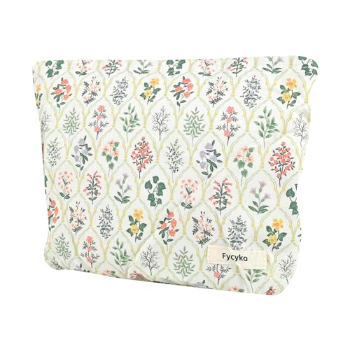 Fycyko Bolsa de maquillaje compatible con bolsa de maquillaje con estampado de sonrisas, bolsa de aseo de pana, bolsa organizadora de maquillaje de viaje, mini bolsa de cosméticos para mujeres y