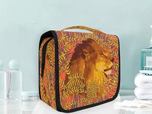 Amarillo León Salvaje Rey Bolsas de Aseo Neceser de Maquillaje Colgante Plegable Cosmético Bolso de Artículos de Tocado para Mujeres Niñas