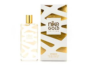 NIKE – Gold Edition, Colonia para mujer, 100 ml, Perfume Formato Spray, Eau de Toilette Natural y Femenina, Aroma Cítrico Especiado, Fragancia Fresca, Elegante y de Larga Duración