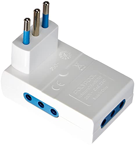 Poly Pool PP2347 Tipo L (IT) Tipo L (IT) Azul, Color blanco adaptador de enchufe eléctrico - Adaptador para enchufe (Tipo L (IT), Tipo L (IT), 10 A, Azul, Blanco, 80 mm, 130 mm)