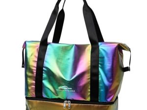 ZIOSINM Bolsa Deporte Grande, Bolsa de Viaje Impermeable Mujer, Bolsa Gimnasio Bolsa Fitness Bolsa Natacion con Compartimento para Mojados & Compartimento para Zapatos (Arco Iris)