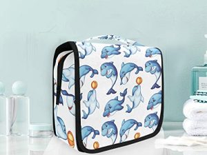 Delfín De Baloncesto Bolsas de Aseo Neceser de Maquillaje Colgante Plegable Cosmético Bolso de Artículos de Tocado para Mujeres Niñas