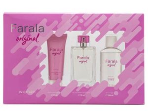 FARALA – Original, Perfume 75ml + Crema de Cuerpo 75ml + Gel de Baño 100ml, Estuche Regalo de Mujer, Pack Farala Original 3 Piezas, Femenina, Floral y Fresca, de Larga Duración, Elegante y Juvenil