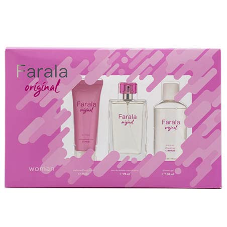 FARALA - Original, Perfume 75ml + Crema de Cuerpo 75ml + Gel de Baño 100ml, Estuche Regalo de Mujer, Pack Farala Original 3 Piezas, Femenina, Floral y Fresca, de Larga Duración, Elegante y Juvenil