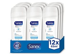 Sanex Dermo Protector Desodorante Stick para Mujeres y Hombres, Pack 12 uds x 65ml, hasta 24H de Protección Contra Olores, Restaura el pH Natural de la Piel, Dermatológicamente Testado