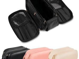 HERYEBING Neceser Viaje, Neceser Maquillaje de Viaje, Neceser Mujer, Grande Bolsa de Aseo Multifuncional con Asa, Bolsa de Maquillaje de PU, Impermeable Grande Organizador para Mujeres,Hombre (Negro)