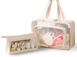 Namenand 2 PCS Neceser de Aseo, Bolsa Transparente Avion, Bolsa de Cosméticos Impermeable con Cremallera, Neceser para Viaje Neceser Hombre Mujer De Aseo Neceser De Viaje Bolsa de Gimnasio – Blanco