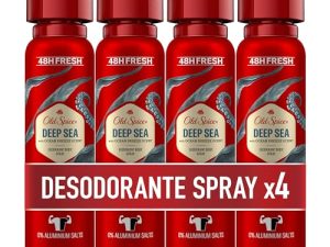 Old Spice Deep Sea Desodorante Corporal En Spray Para Hombre, 48 Horas Fresco, 0% Sales De Aluminio, Antimanchas Blancas Y Amarillentas, 4×150 ml