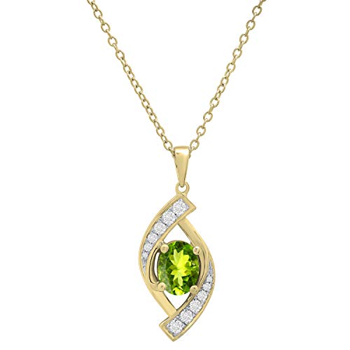 DazzlingRock Collection 18 quilates oro amarillo ovalada redonda Green IJ Peridot Diamante blanco