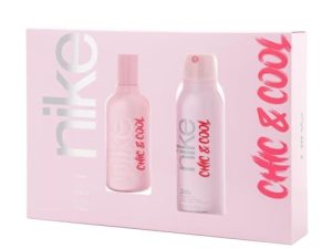 NIKE – Chic & Cool, Estuche de Regalo Mujer, Colonia 100 ml + Desodorante 200 ml, Eau de Toilette Natural y Femenina, Aroma Afrutado, Fragancia Dulce, Intensa y Duradera