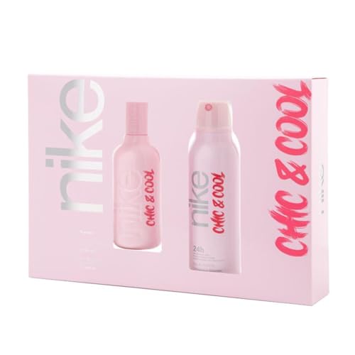 NIKE - Chic & Cool, Estuche de Regalo Mujer, Colonia 100 ml + Desodorante 200 ml, Eau de Toilette Natural y Femenina, Aroma Afrutado, Fragancia Dulce, Intensa y Duradera