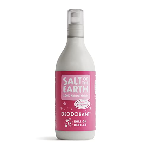 Natural Deodorant Roll On Refill by Salt of the Earth, Sweet Strawberry - Vegan, Long Lasting Protection, Leaping Bunny Approved, Made in the UK - 525ml