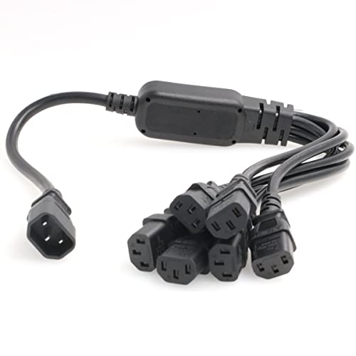 SZRMCC PDU IEC 320 C14 Macho a 6 x C13 Hembra Y Divisor Cable Adaptador de Alimentación 10A 250V UPS PSU Cable de Extensión (60cm)