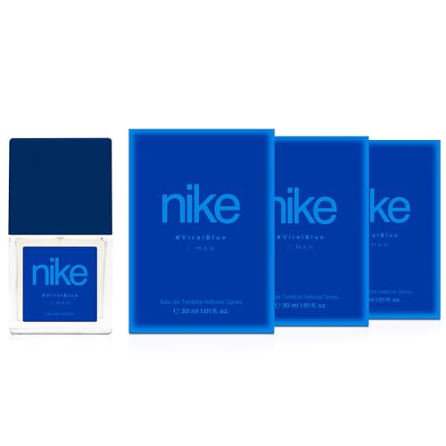 NIKE - Viral Blue, Colonia Hombre, Pack de 3 x 30 ml, Formato Viaje en Spray, Perfume Hombre, Eau de Toilette Natural y Masculina, Aroma Cítrico, Fragancia Fresca, Inolvidable y de Larga Duración