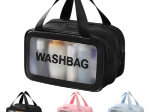 Namenand Neceser Viaje, Bolsa de Aseo Transparente Avion, Impermeable de Gran Capacidad Neceser Maquillaje, Bolsa de Aseo con asa para Hombre y Mujer Accesorios de Viaje de Gimnasio – Negro