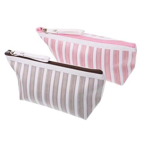 Housoutil 2piezas Bolsa De Cosméticos De Rayas Multifuncional para Mujer Neceser De Aseo Compacto Y Práctico para Viajes para Almacenar Artículos De Tocador Y Accesorios Personales