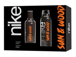 NIKE – Sun & Wood, Estuche de Regalo Hombre, Colonia 100 ml + Desodorante 200 ml, Eau de Toilette Natural y Masculina, Aroma Amaderado Frutal Ambarado, Fragancia Fresca y Duradera