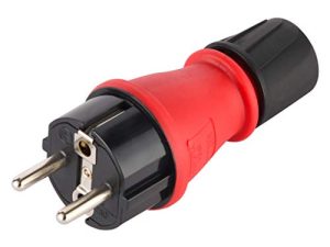 Electraline 55082, Enchufe Schuko Profesional, protección IP54, con Anillo de Bloqueo de Cable para facilitar el cableado, Rojo, Clavija