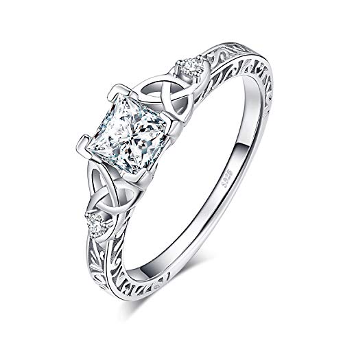 JewelryPalace Nudo Celta Anillos Mujer Plata Diamante Simulado, Anillos de Compromiso Plata de ley 925 Mujer Chapado en Oro, Vintage Princesa Promiso Anillo Mujer Alianzas, Joyería de Aniversario