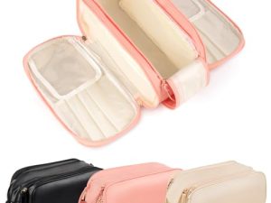 HERYEBING Neceser Viaje, Neceser Maquillaje de Viaje, Neceser Mujer, Grande Bolsa de Aseo Multifuncional con Asa, Bolsa de Maquillaje de PU, Impermeable Grande Organizador para Mujeres (Rosa)