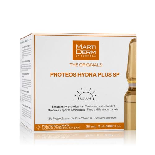 MARTIDERM The Originals Proteos Hydra Plus SP | Ampollas Antiedad Hidratantes y Antioxidantes | con Proteoglicanos y Vitamina C | Protección UVA / UVB | 30 Ampollas x 2ml