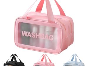 Namenand Neceser Viaje, Bolsa de Aseo Transparente Avion, Impermeable de Gran Capacidad Neceser Maquillaje, Bolsa de Aseo con asa para Hombre y Mujer Accesorios de Viaje de Gimnasio – Rosa