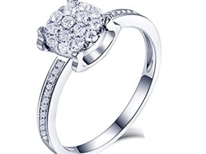 BCughia Anillo de boda para mujer, anillo de boda blanco con forma redonda de diamante de oro blanco de 18 quilates, diseño de estilo clásico, anillo de promesa para mujer, U 1/2, Oro blanco de 18