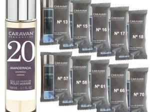 CARAVAN FRAGANCIAS Perfume de Hombre Nº20 de 150 ml + Set de 10 Viales de Fragancias Masculinas distintas de Caravan para descrubir nuevos aromas