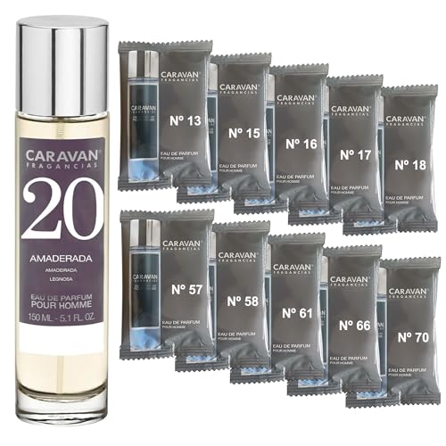 CARAVAN FRAGANCIAS Perfume de Hombre Nº20 de 150 ml + Set de 10 Viales de Fragancias Masculinas distintas de Caravan para descrubir nuevos aromas