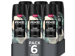 Axe Pack Ahorro Desodorante en aerosol para hombre Pure Coconut Fragancia Premium, 6 x 150 ml