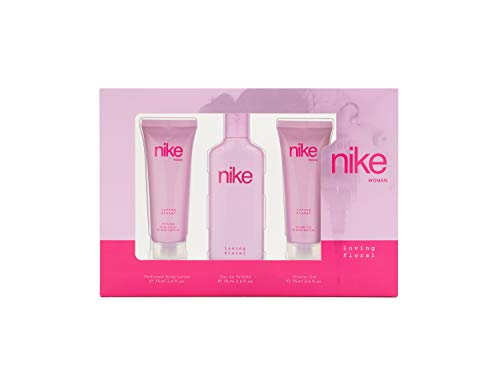 NIKE - Loving Floral, Estuche de Regalo Mujer, Colonia 75 ml + Gel de Baño 75 ml + Crema Corporal 75 ml, Eau de Toilette Femenina, Aroma Floral Gourmand, Fragancia Sensual, Urbanita y Duradera