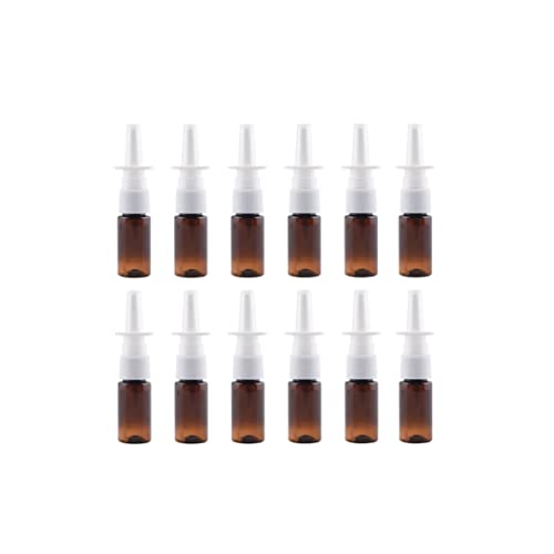 QUUPY 12PCS 20ml Botellas de aerosol nasal de plástico ámbar recargables Pulverizador de niebla fina Limpiador de nariz Contenedores Viales
