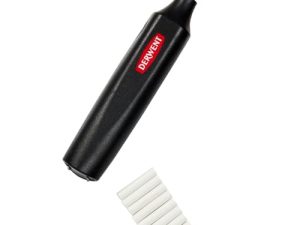 Derwent 2301931 – Goma de Borrar Eléctrica Con Pilas, Incluye 8 Recambios de Goma de Borrar, Apto para Lápices de Colores, Grafito y Pastel, Calidad Profesional