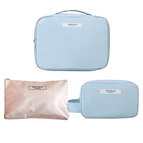 ZOOMPIL 2 Piezas Neceser Maquillaje, Portátil Bolsa de Maquillaje de Viaje, Bolsas de Cosméticos, Mujeres y Niñas Bolsa de Aseo Impermeable Gran Capacidad, para Hogar Vacaciones Viaje(Azul Cielo)