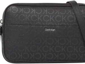Calvin Klein Bolso Bandolera Mujer Business Camera Bag con Logotipo Impreso, Negro (Black Monogram Pu), Talla única