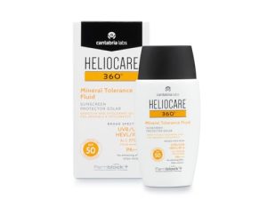 Cantabria Labs Heliocare 360º Mineral Tolerance Fluid SPF 50 – Crema Solar Facial, Fotoprotector Avanzado, Textura Ligera, Sin Efecto Blanqueante, Filtros 100% Minerales, 50ml