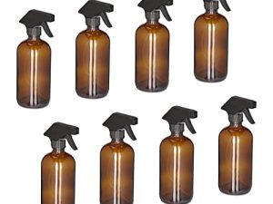 Relaxdays Agua Cristal, Set 8, 500ml, Niebla/Chorro, Botella Pulverizadora Limpieza, Pelo y Plantas, Marrón, 21 x 9.5 x 7.5 cm