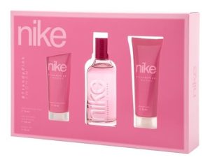 Nike – Trendy Pink, Perfume 100 ml + Gel de Baño 75 ml + Loción Corporal 75 ml, Estuche de Regalo de Mujer, Pack Nike Trendy Pink, Femenino, Fresca y Juvenil, Colonia Floral y de Larga Duración