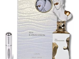 Perfume Her Confession Original 100ML, Perfume Árabe para Mujer de Larga Duración, Eau Da Parfum, Incluye Atomizador 5ML, Fragancia Canela y Acordes Místicos con Notas de Vainilla (Her)