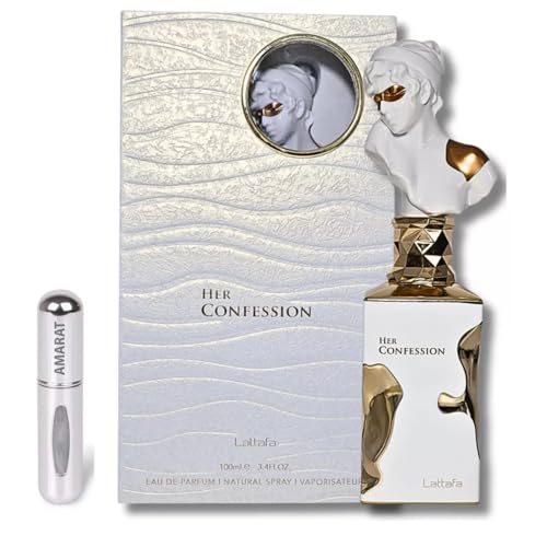 Perfume Her Confession Original 100ML, Perfume Árabe para Mujer de Larga Duración, Eau Da Parfum, Incluye Atomizador 5ML, Fragancia Canela y Acordes Místicos con Notas de Vainilla (Her)