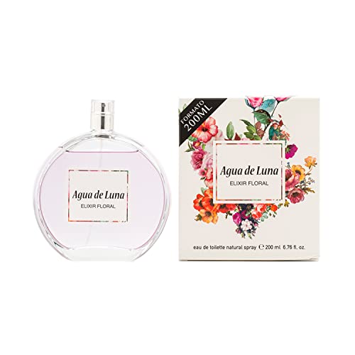 AGUA DE LUNA - Elixir Floral, Colonia Mujer, 200 ml, Perfume en Formato Spray, Eau de Toilette Natural y Femenina, Aroma Cítrico y Floral, Fragancia Fresca de Larga Duración