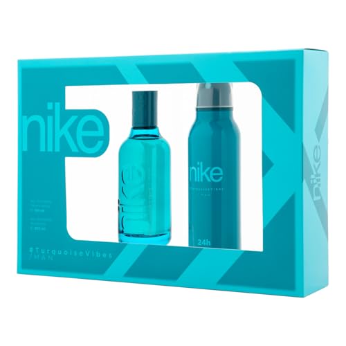 NIKE - Turquoise Vibes, Perfume 100 ml + Desodorante Hombre Spray 200 ml, Estuche Regalo Hombre, Pack Nike 2 Piezas, Masculino, Fresco y Afrutado, Colonia Floral