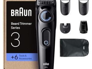 Braun Recortadora De Barba Series 3 BT3565, Barbero Recargable, +6 Accesorios De Afeitado, 50 Min De Autonomía, Lámina De Corte Ultra Afilada, 40 Longitudes, Negro/Azul