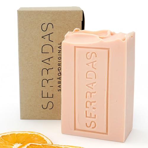 Jabon de Naranja 100% Natural - Bio - Vitamina C - Antiedad - Antiarrugas - Piel atopica - Pastilla jabon de manos, facial, cuerpo - Jabon Artesanal SERRADAS Naranja