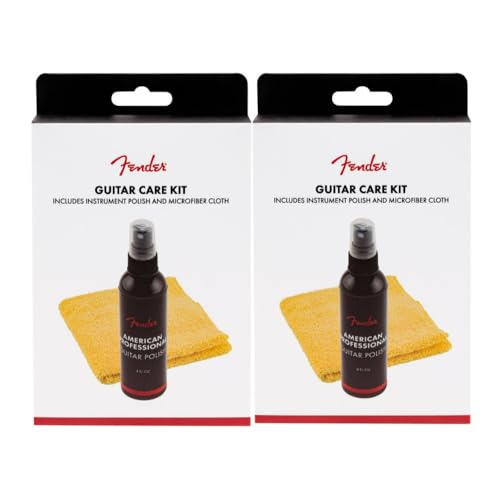 Fender® POLISH & SHOP CLOTH - Juego de 2 abrillantadores para guitarra profesional (118 ml) y gamuza de microfibra Shop-Cloth.
