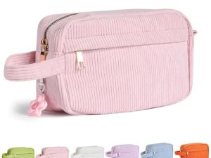 Fycyko Neceser para mujeres y hombres, bolsa de aseo portátil de pana, accesorios de tocador, organizador de cosméticos, bolsa de gimnasio, afeitado, ducha, bolsa de baño, kit de maquillaje con asa,