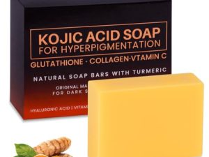 Jabón de Ácido Kójico, 100g Kojic Acid Soap de Cúrcuma, Jabon de Curcuma Limón Removedor de Manchas Oscuras para la Cara y el Cuerpo, Humectante, Unificar el Tono de la Piel