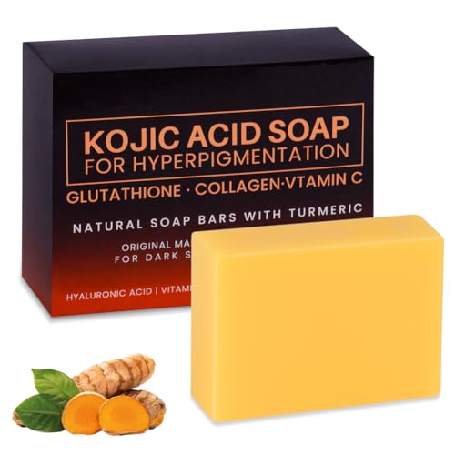 Jabón de Ácido Kójico, 100g Kojic Acid Soap de Cúrcuma, Jabon de Curcuma Limón Removedor de Manchas Oscuras para la Cara y el Cuerpo, Humectante, Unificar el Tono de la Piel